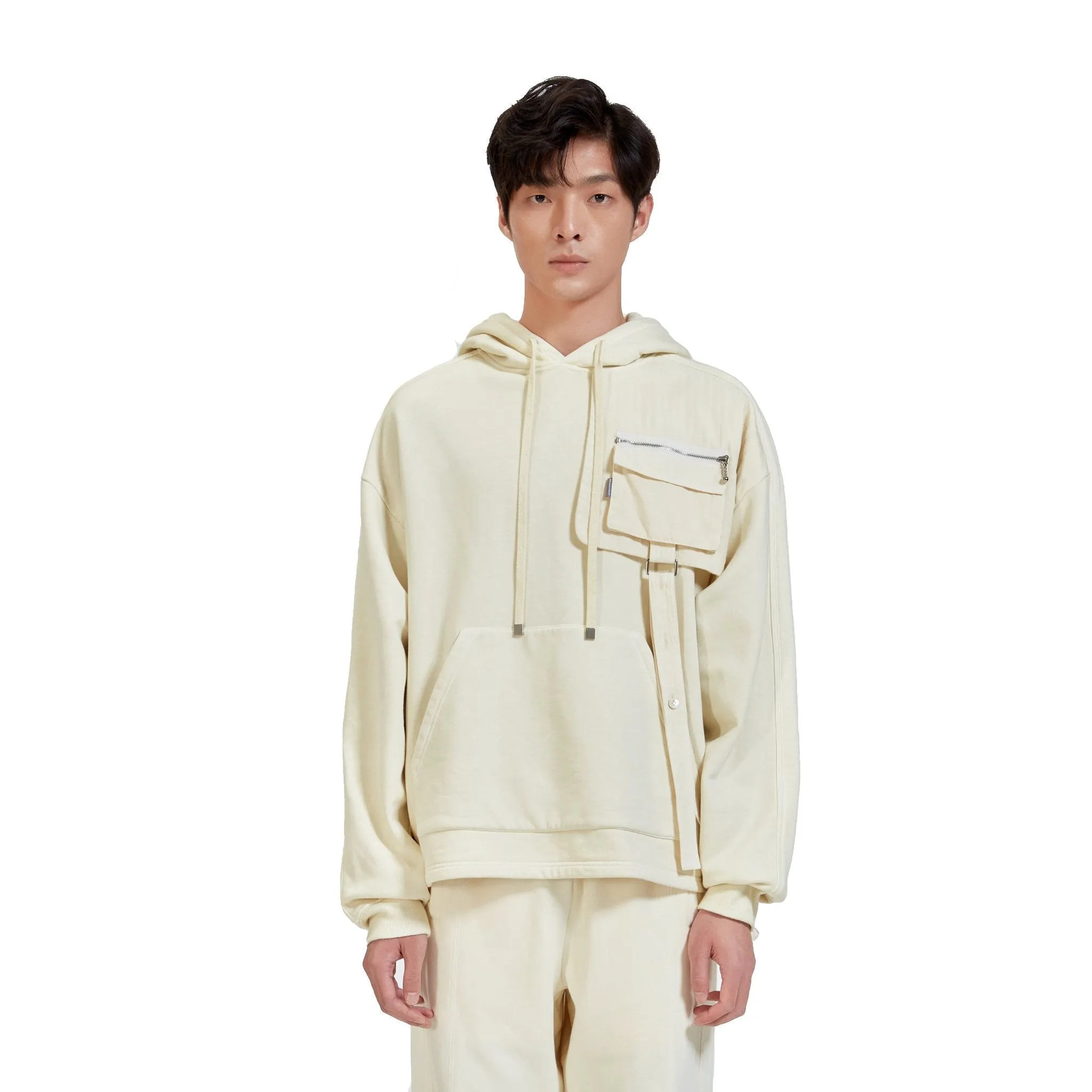 Beige Quilted Strap Hoodie