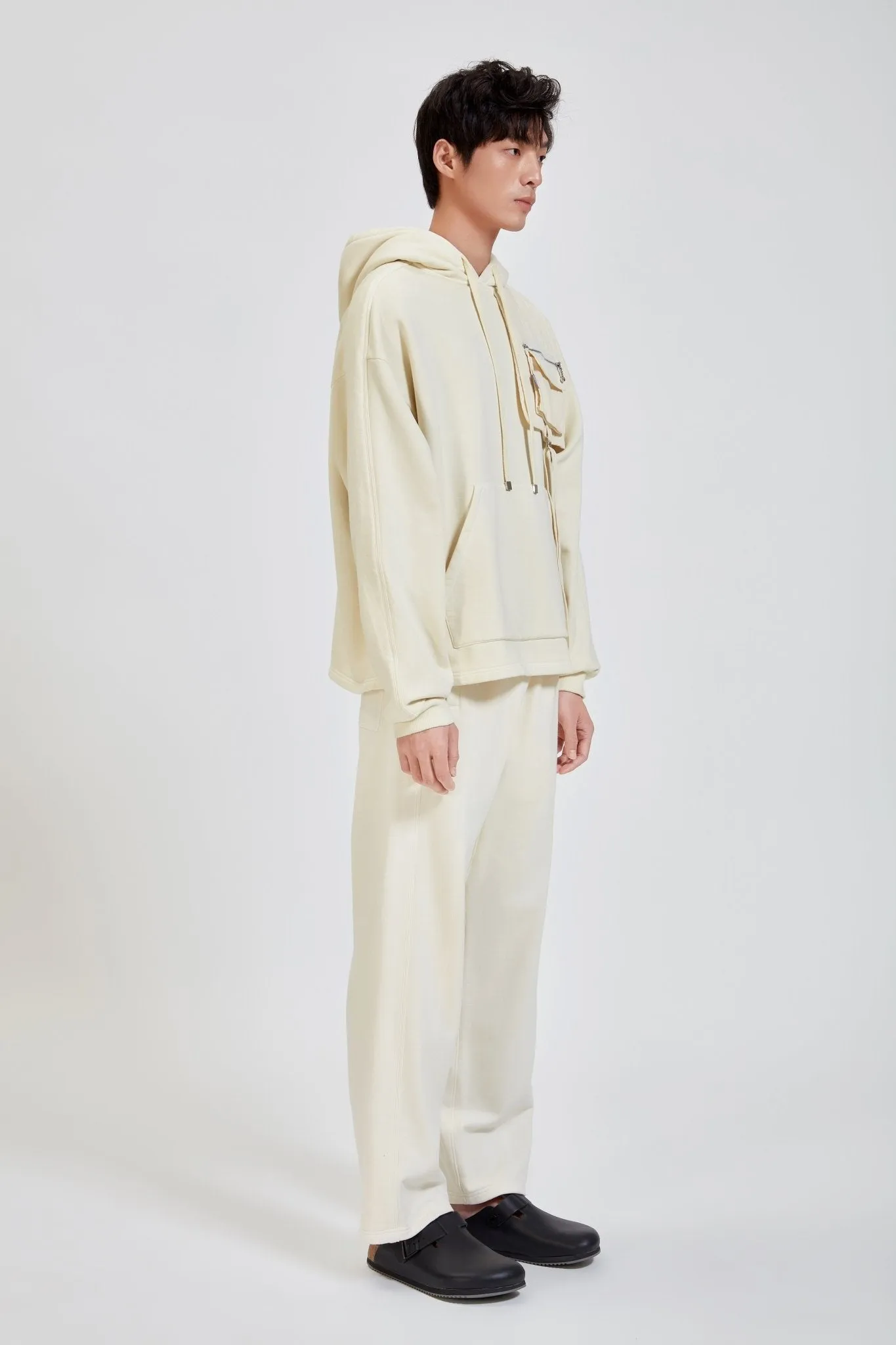 Beige Quilted Strap Hoodie