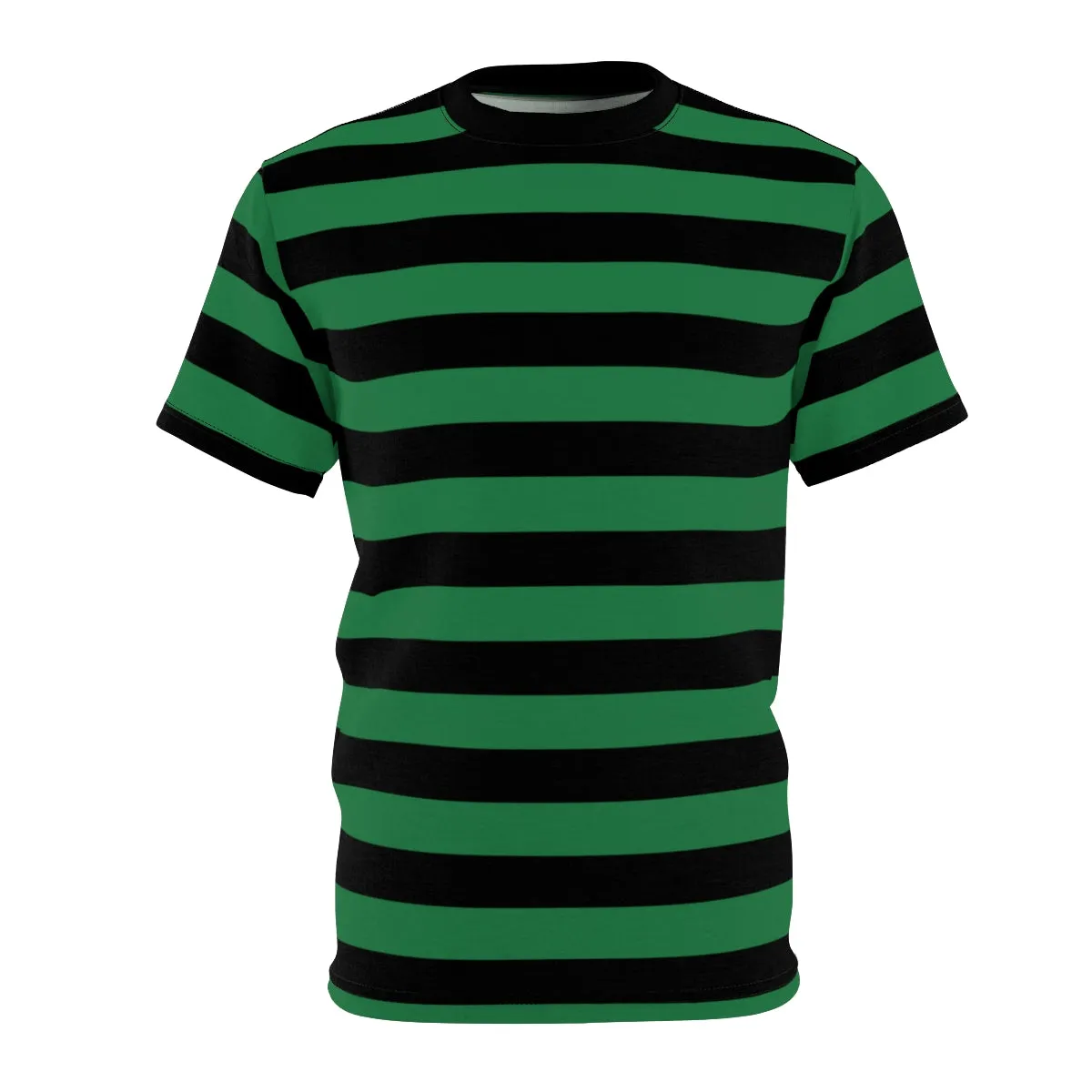 Black and Green Striped Men T Shirt, Vintage Bold Horizontal Stripes 90s Unisex Designer Crewneck Short Sleeve Tee