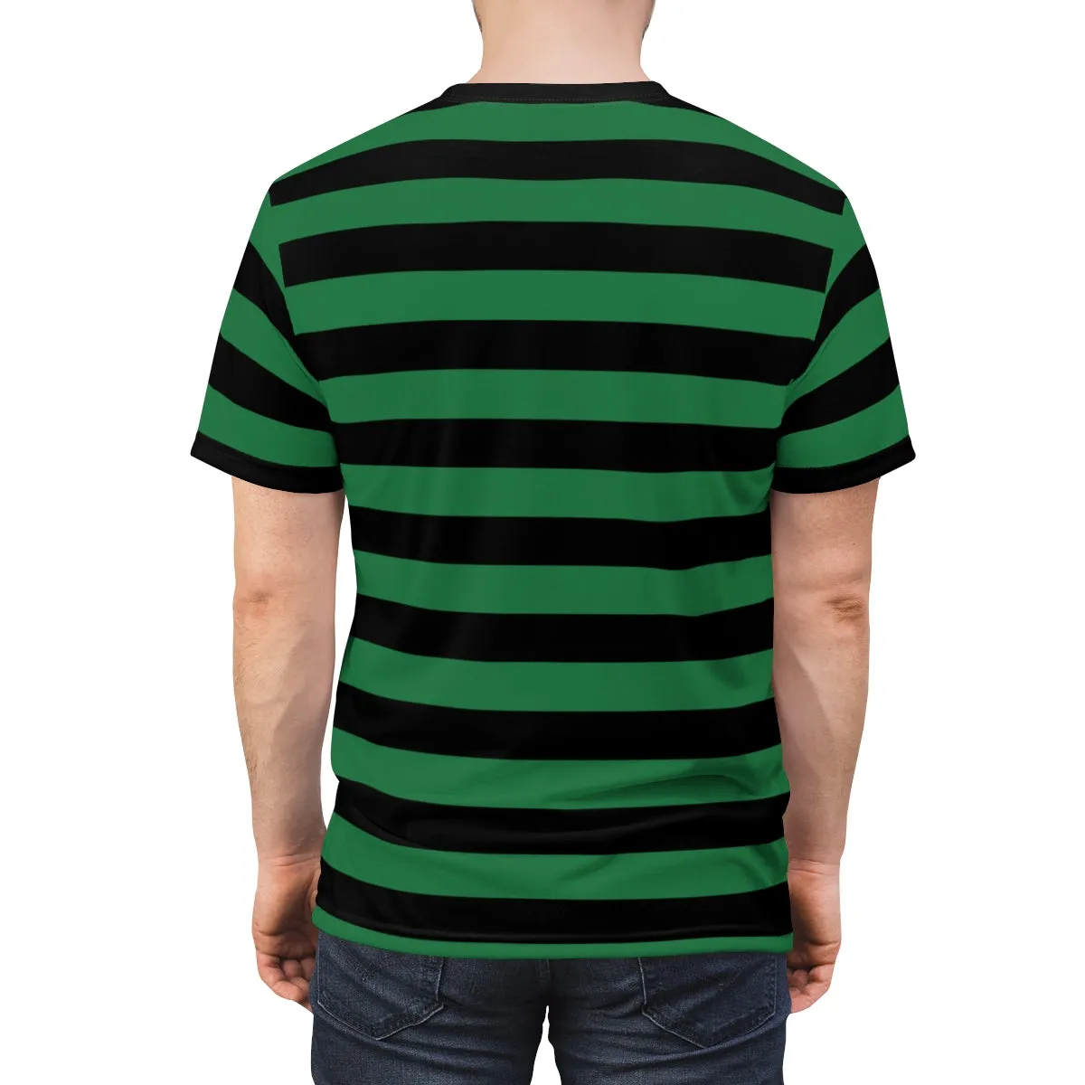 Black and Green Striped Men T Shirt, Vintage Bold Horizontal Stripes 90s Unisex Designer Crewneck Short Sleeve Tee