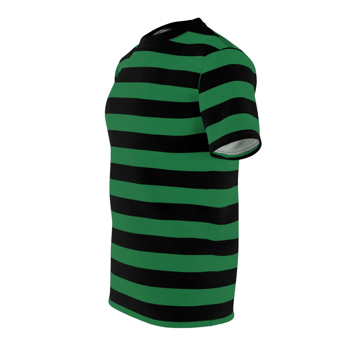 Black and Green Striped Men T Shirt, Vintage Bold Horizontal Stripes 90s Unisex Designer Crewneck Short Sleeve Tee