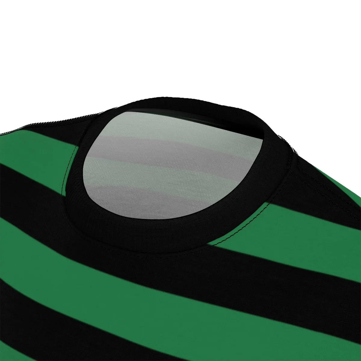Black and Green Striped Men T Shirt, Vintage Bold Horizontal Stripes 90s Unisex Designer Crewneck Short Sleeve Tee