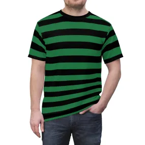 Black and Green Striped Men T Shirt, Vintage Bold Horizontal Stripes 90s Unisex Designer Crewneck Short Sleeve Tee
