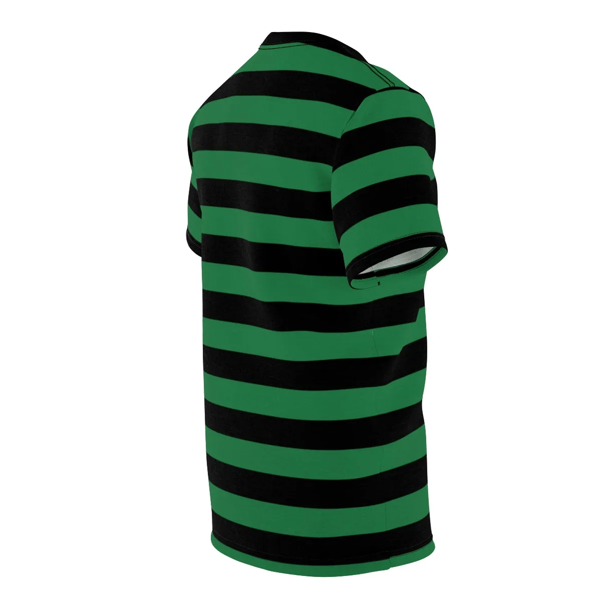 Black and Green Striped Men T Shirt, Vintage Bold Horizontal Stripes 90s Unisex Designer Crewneck Short Sleeve Tee