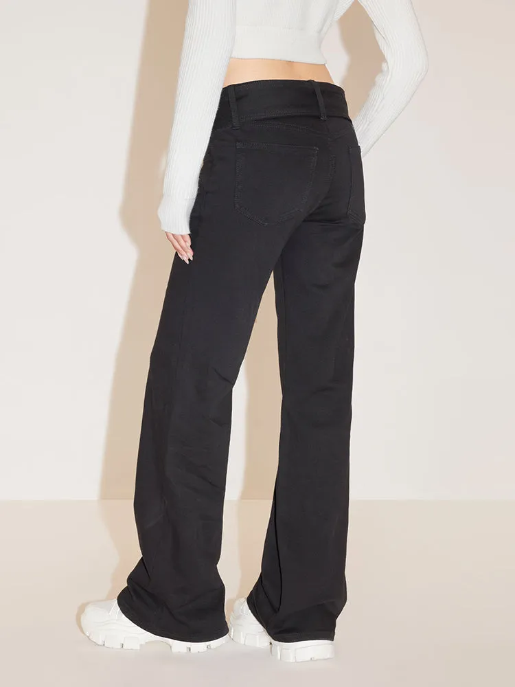 Black Cargo Flared Jeans With Detachable Belt