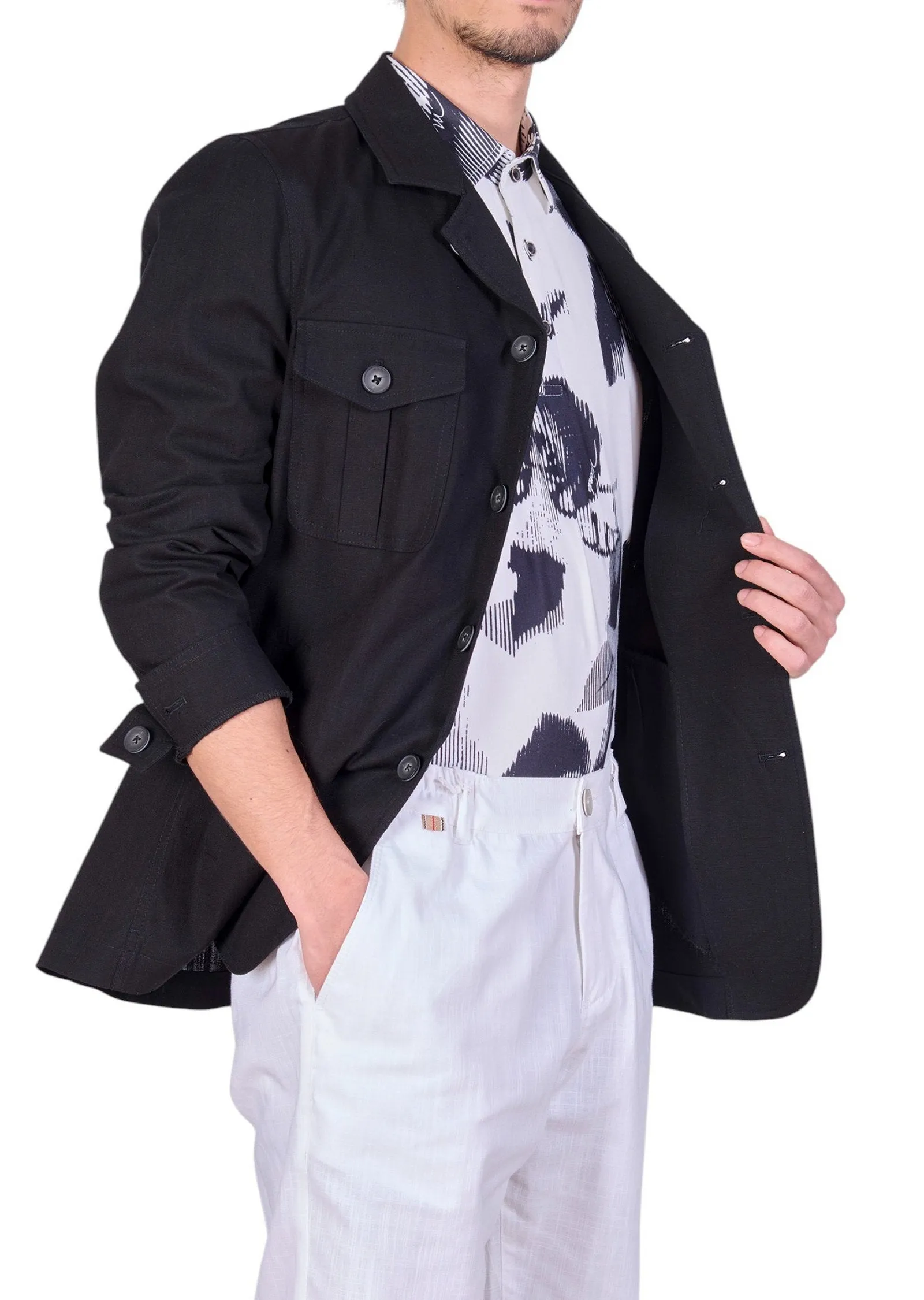 Black Double Pocket Linen Suit