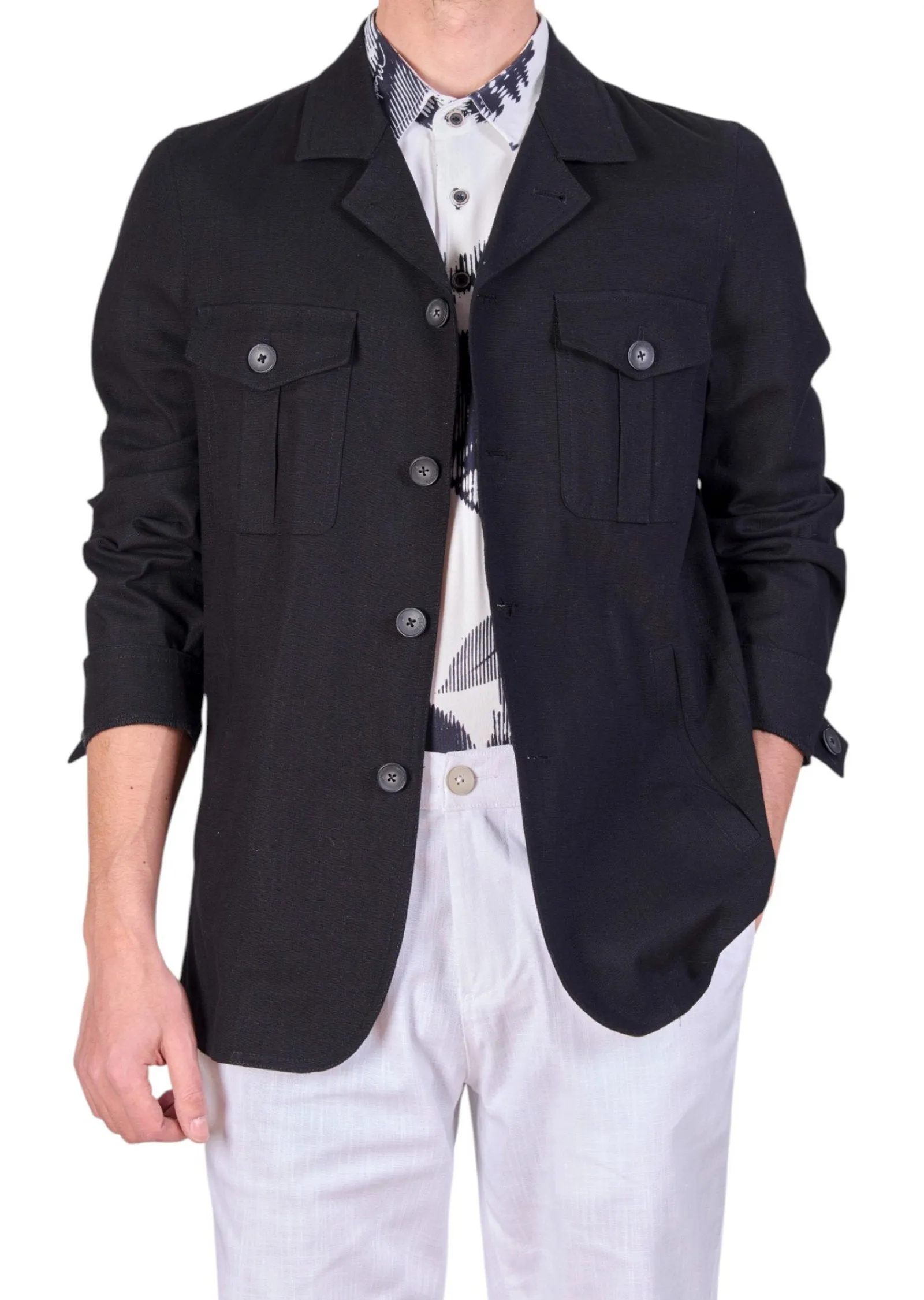 Black Double Pocket Linen Suit