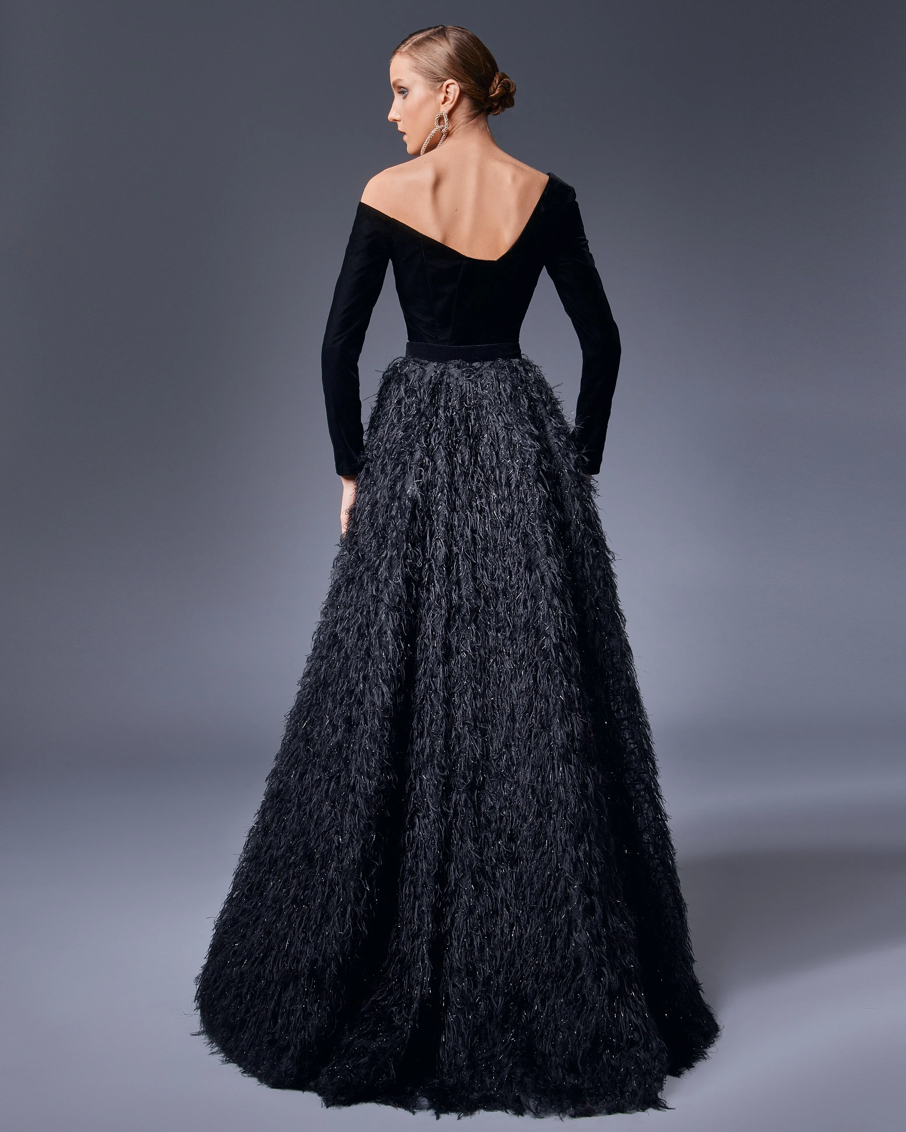 Black Off-the-Shoulder Asymmetrical  Gown