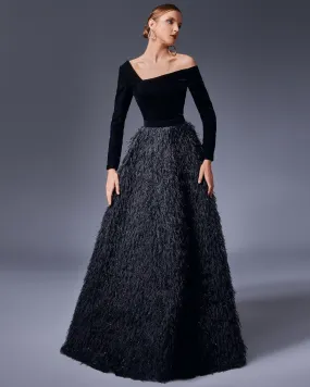 Black Off-the-Shoulder Asymmetrical  Gown