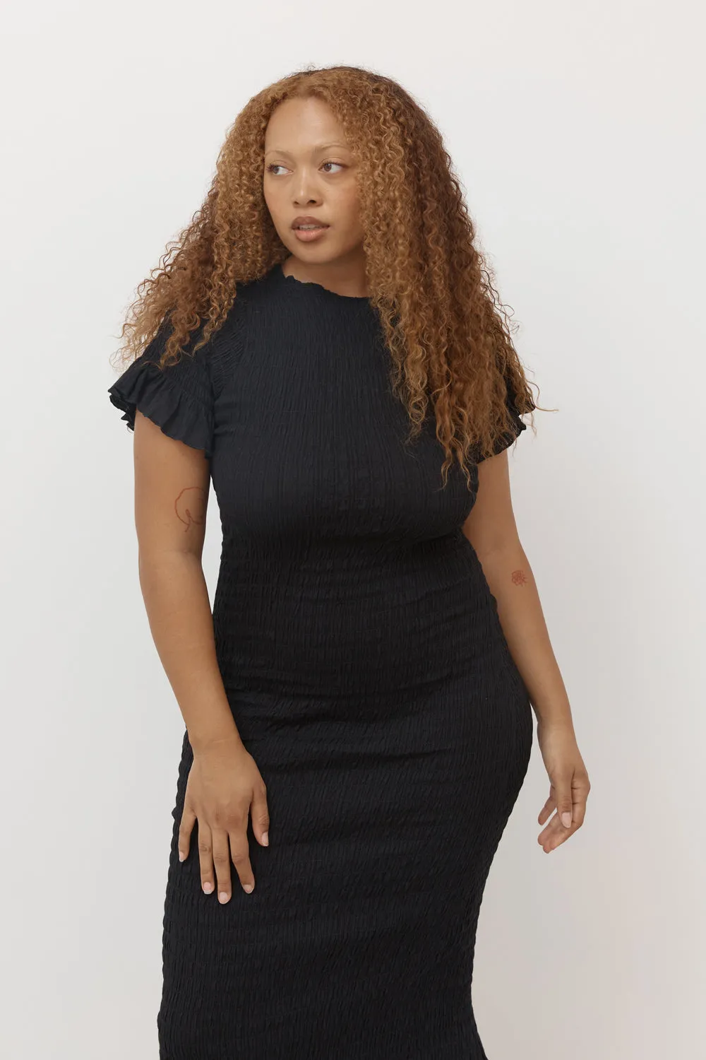 Black Ruched Longline Dress