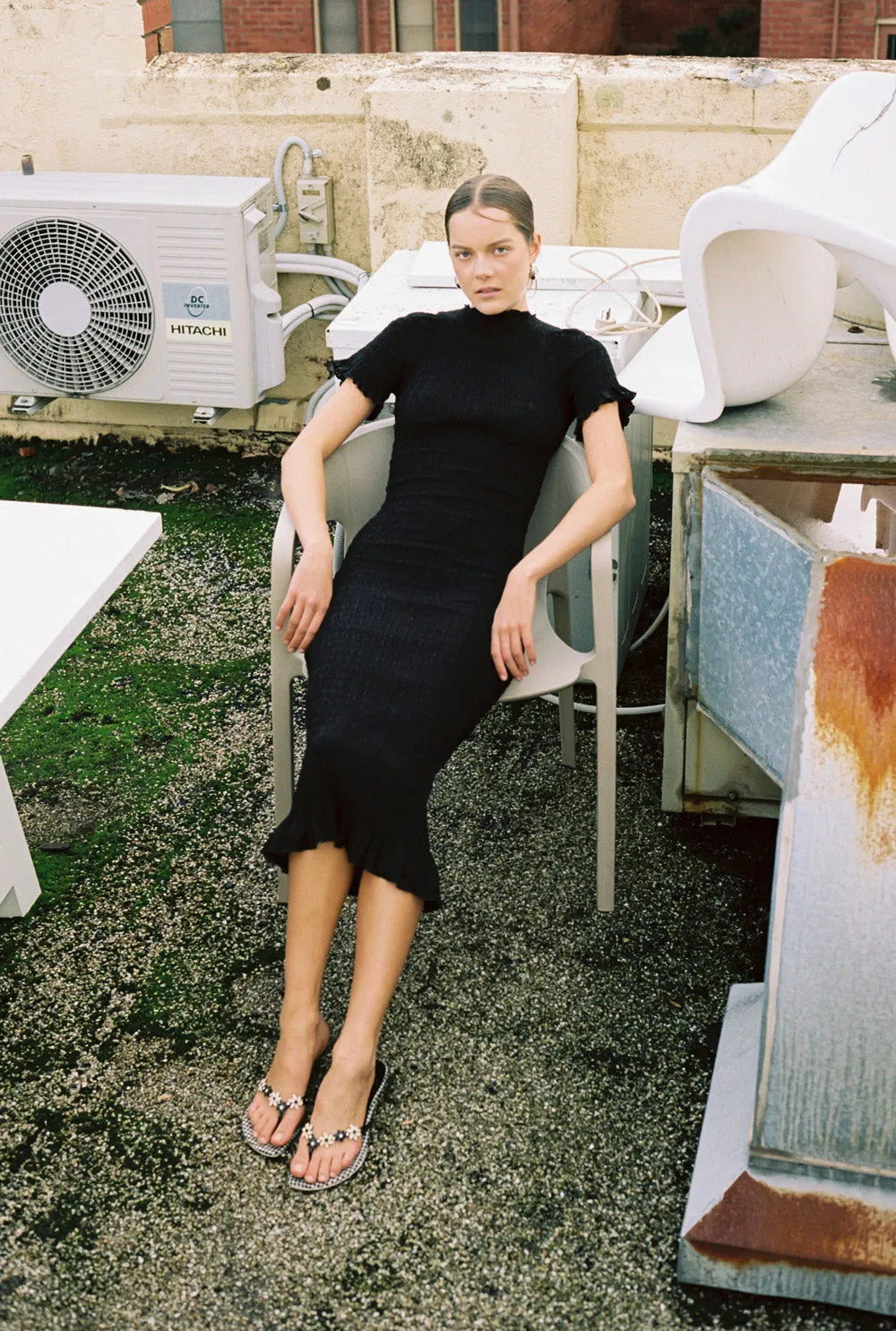 Black Ruched Longline Dress