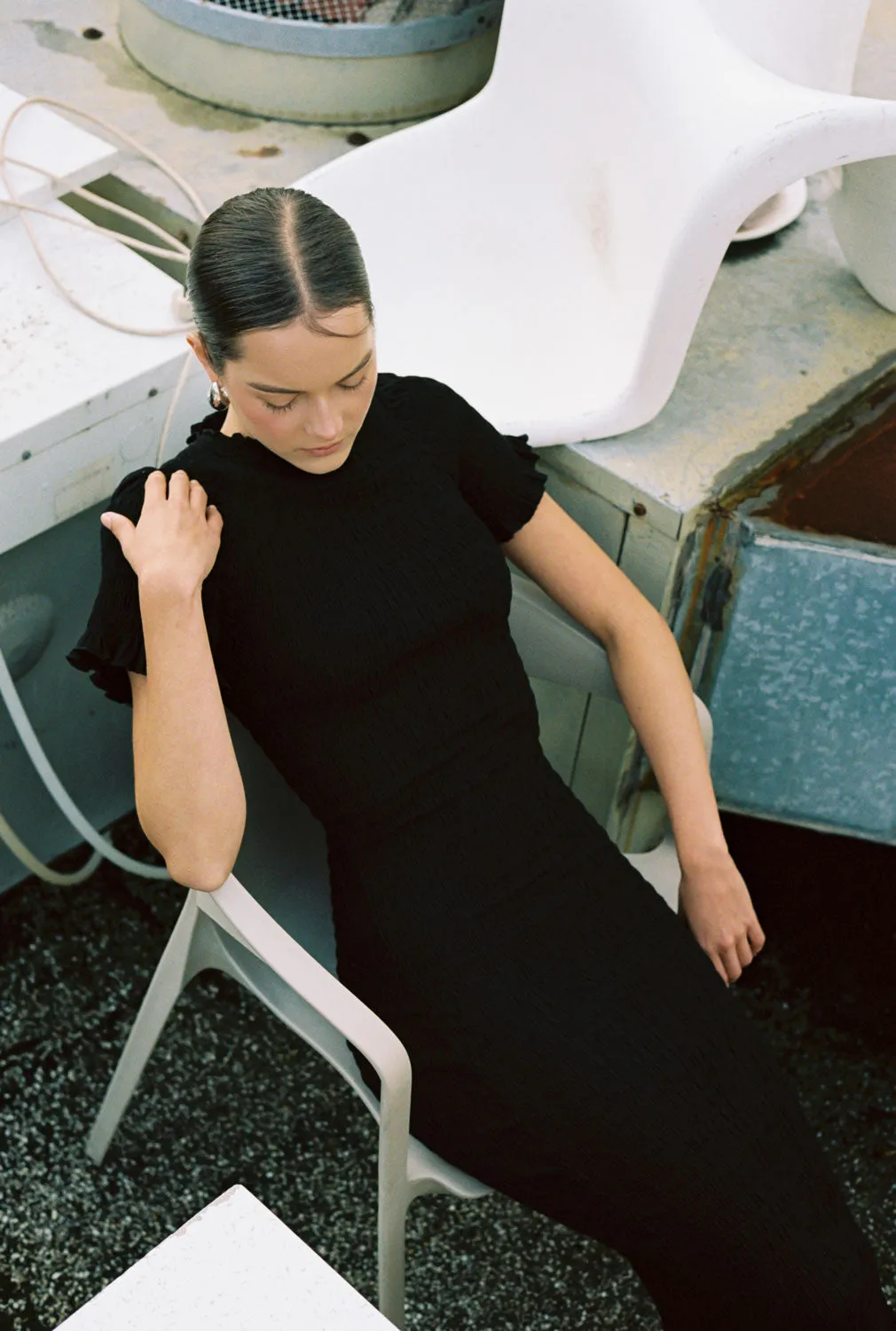 Black Ruched Longline Dress
