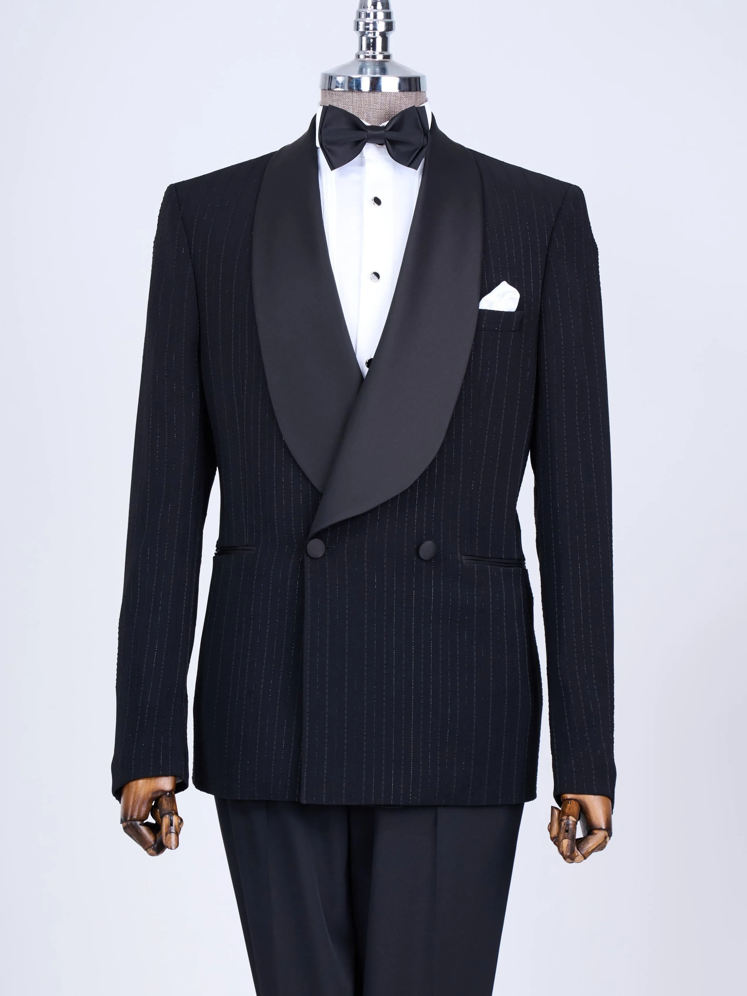 Black Striped Double Breasted Tuxedo 2-Piece