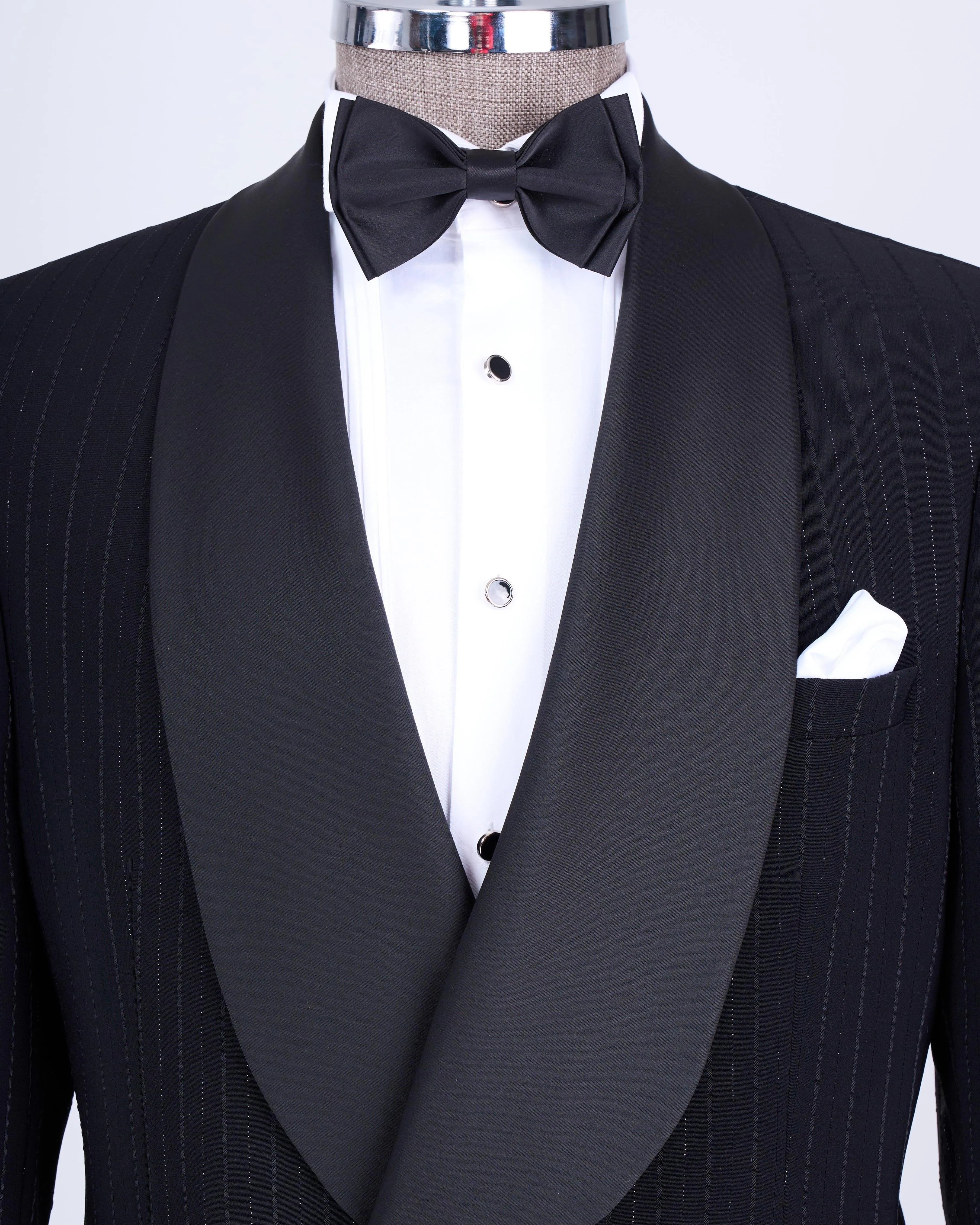 Black Striped Double Breasted Tuxedo 2-Piece