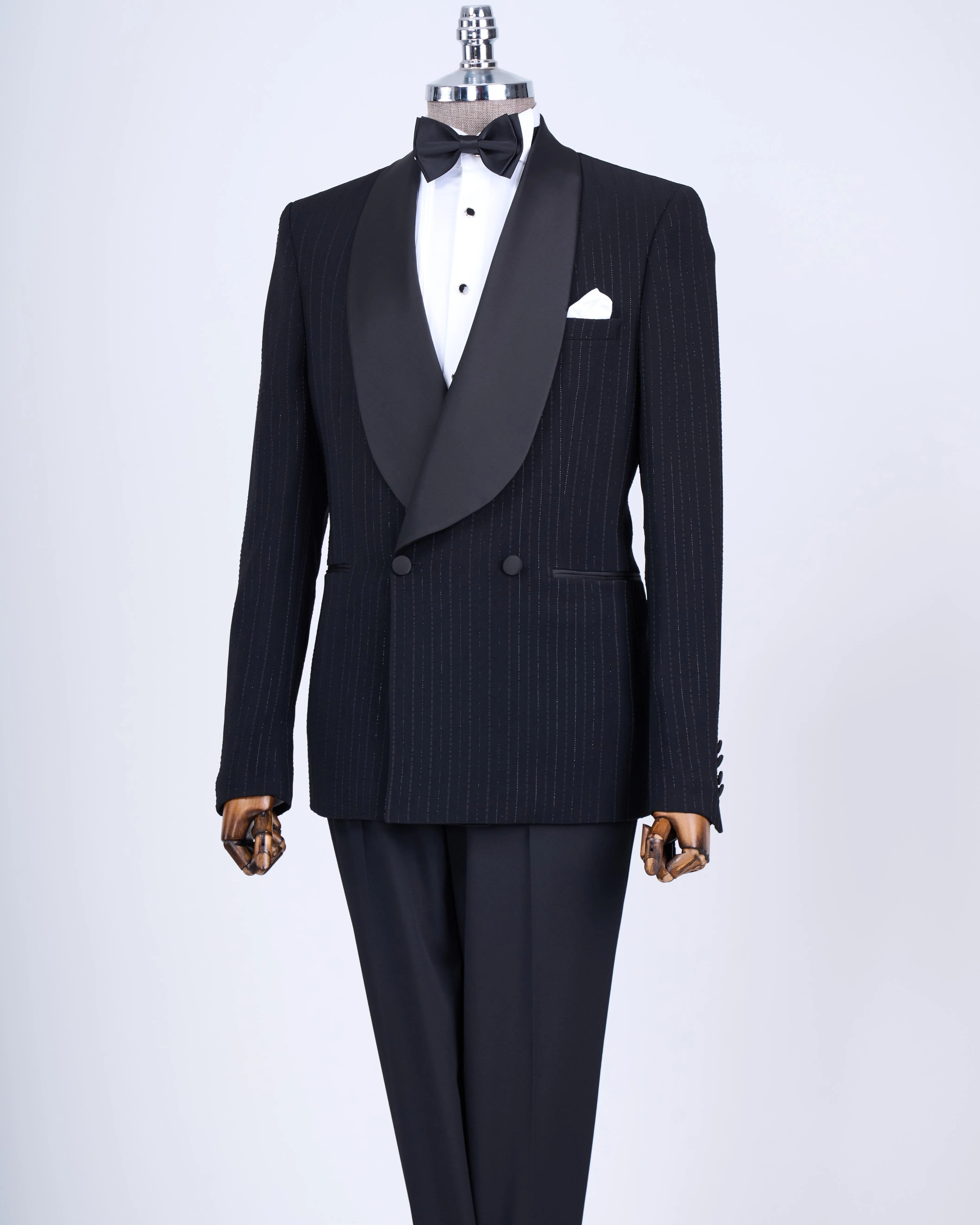 Black Striped Double Breasted Tuxedo 2-Piece