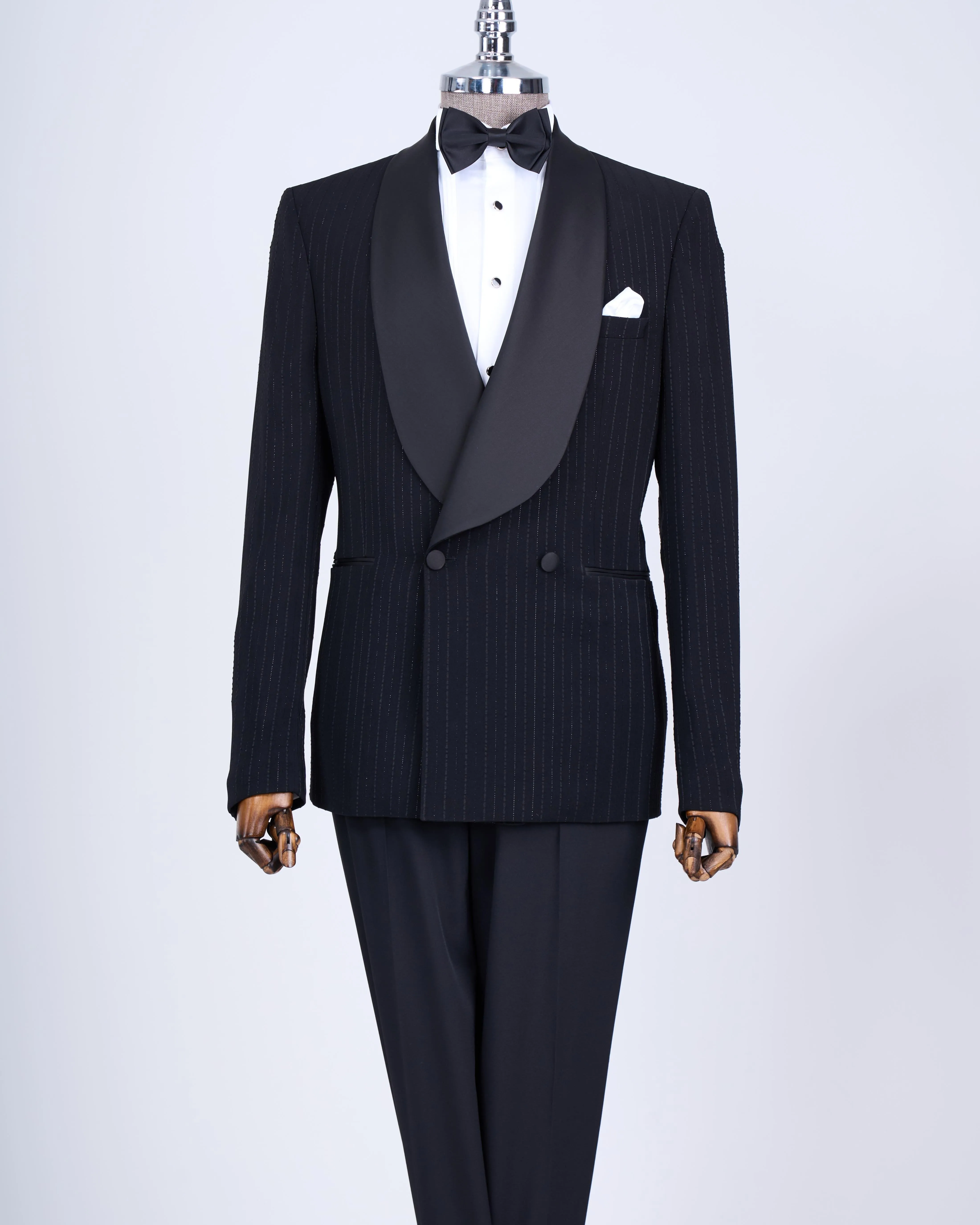 Black Striped Double Breasted Tuxedo 2-Piece