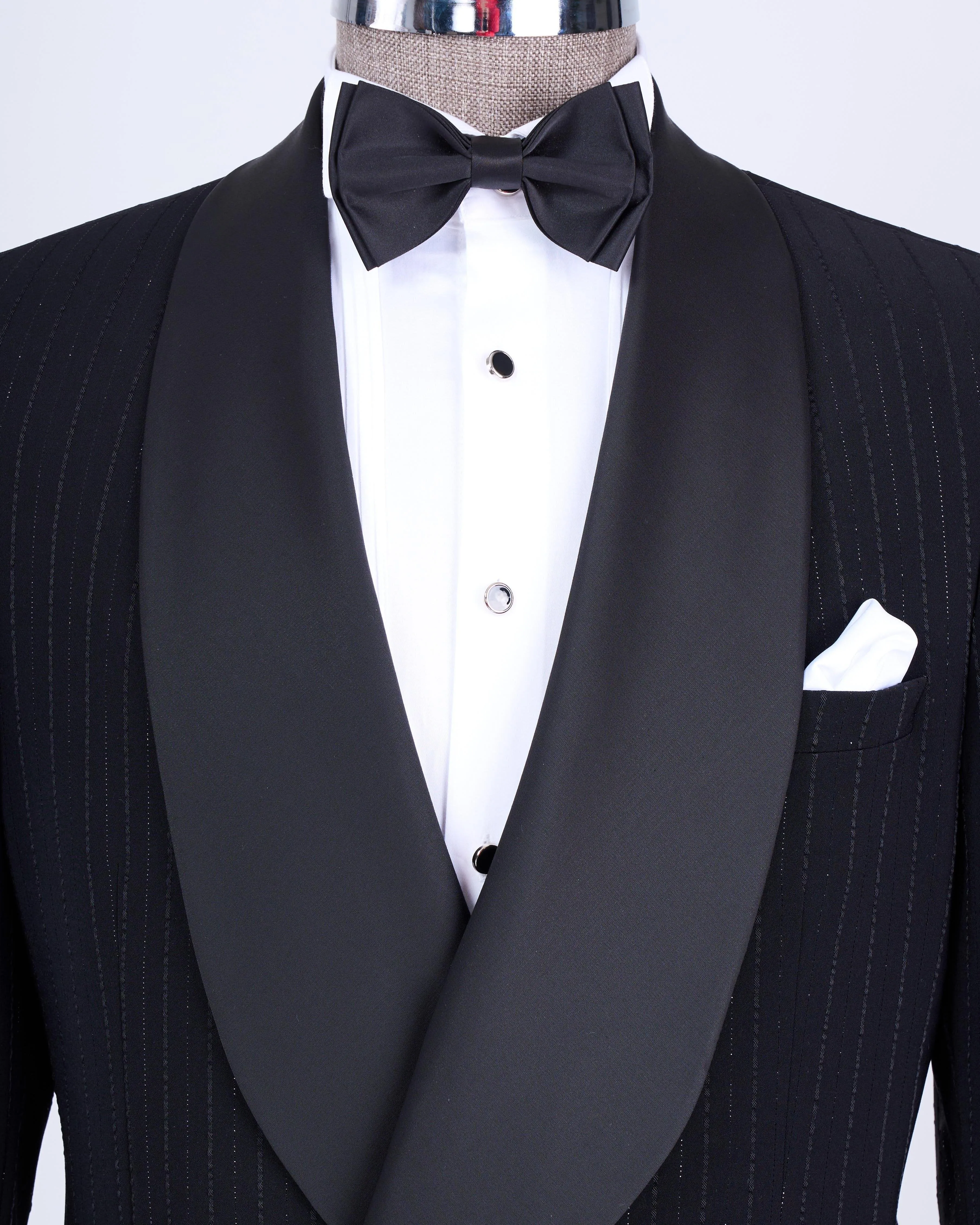 Black Striped Double Breasted Tuxedo 2-Piece