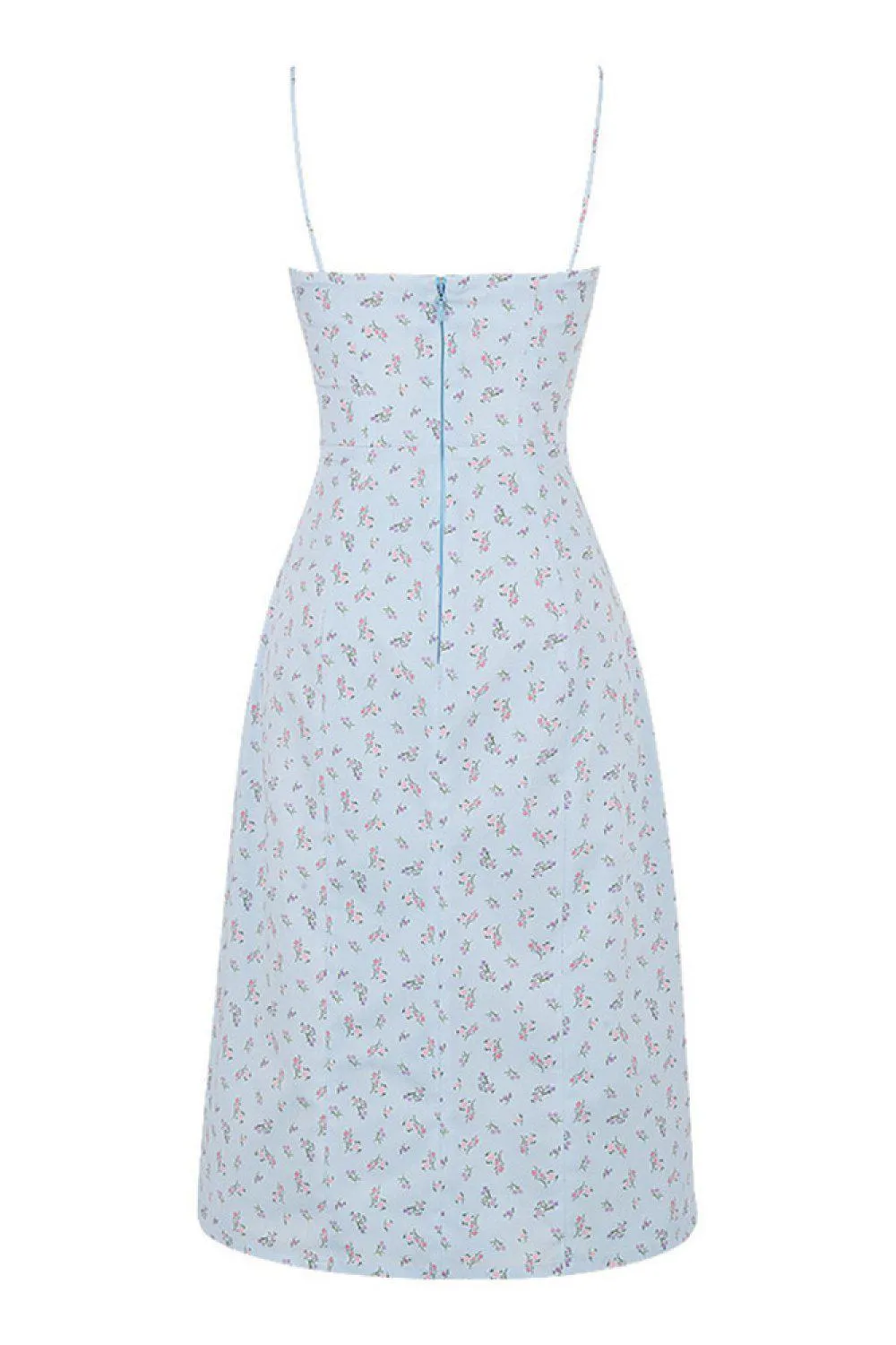 Blue Zone Planet |  Ditsy Floral Ruched Bust Thigh Slit Midi Dress