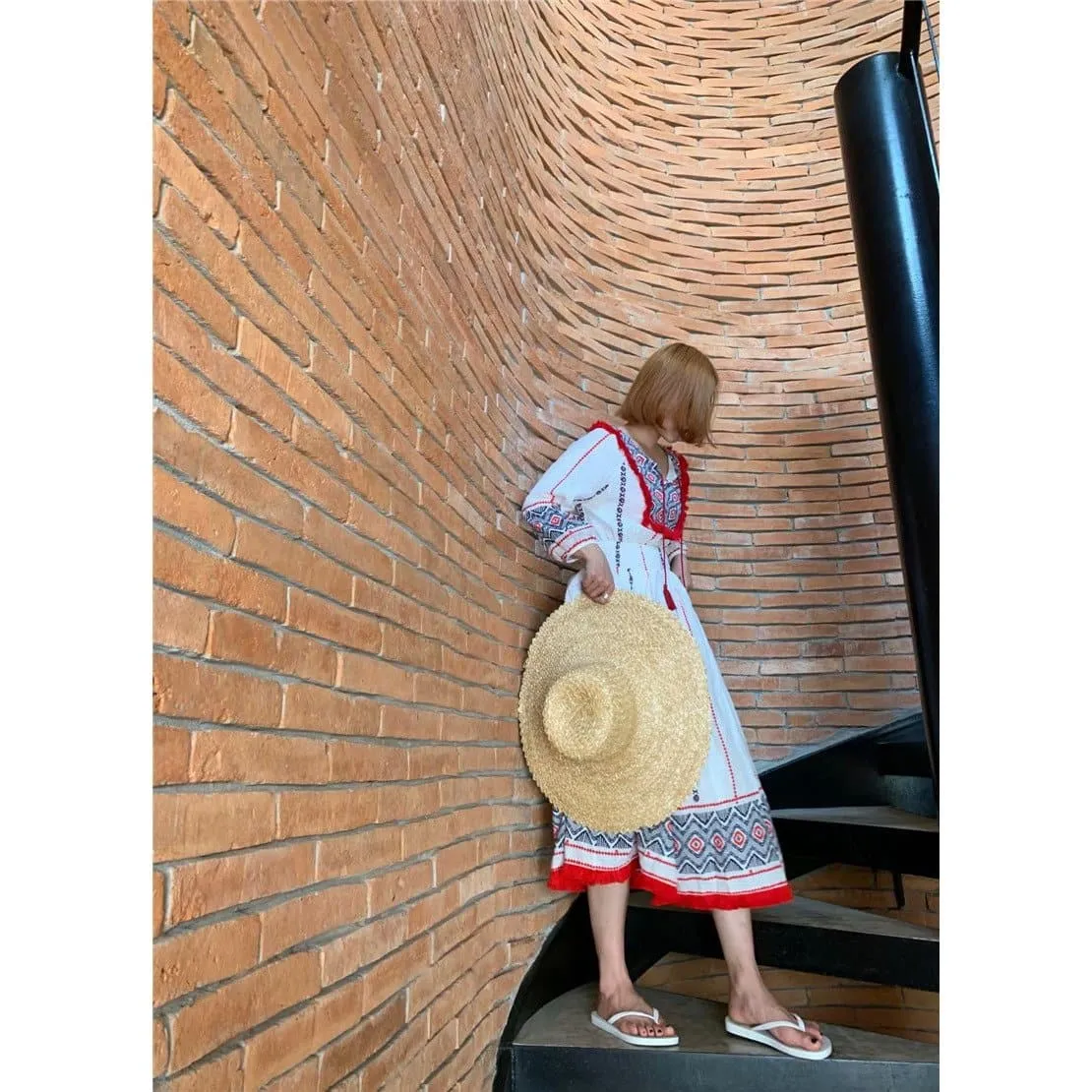 Boho Embroidered Midi Dress