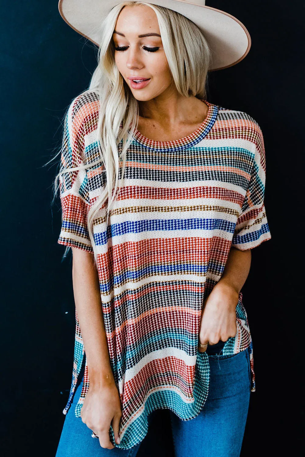 Boho Striped Color Block Top