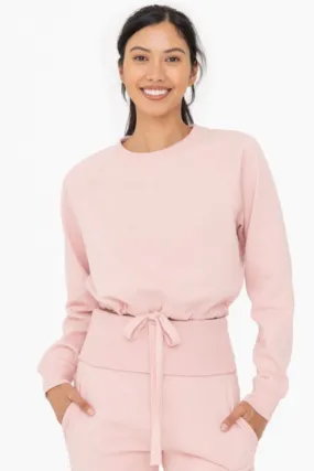 Brushed Tie Waist Crewneck (Rose)