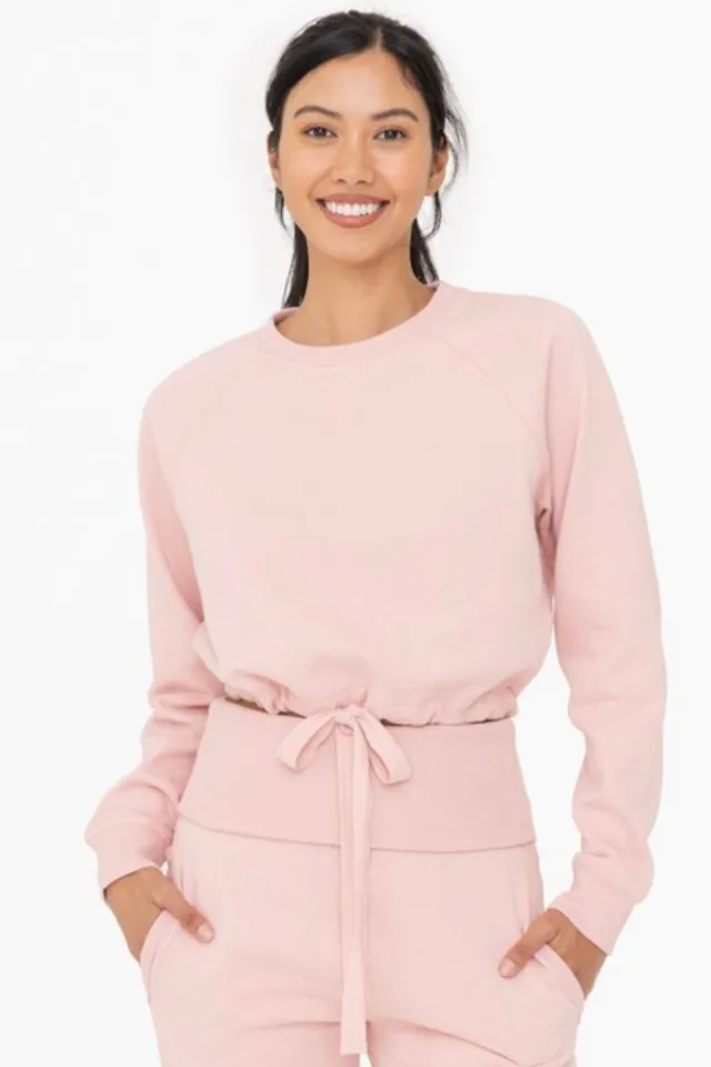 Brushed Tie Waist Crewneck (Rose)