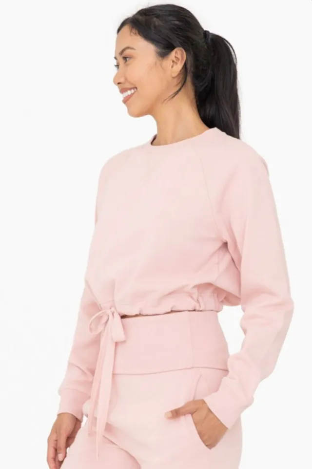 Brushed Tie Waist Crewneck (Rose)