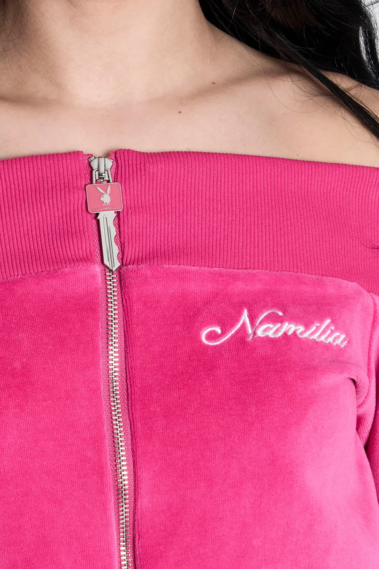 Bunny Off Shoulder Velour Jacket