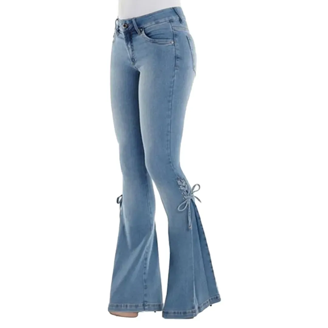 Button Detail Flare Jeans