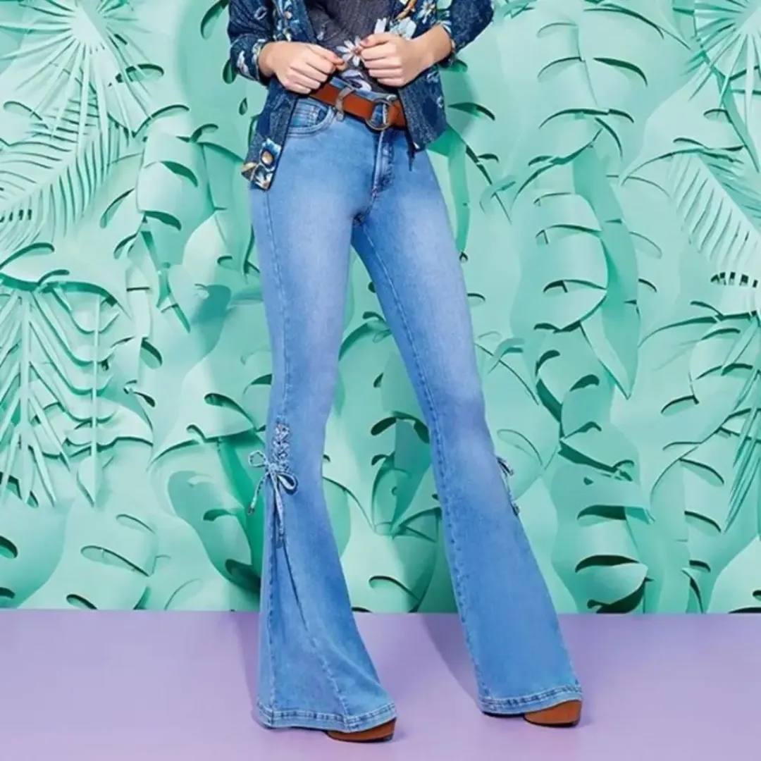 Button Detail Flare Jeans