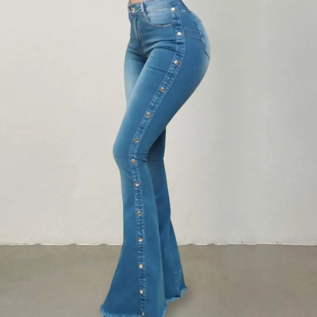 Button Detail Flare Jeans