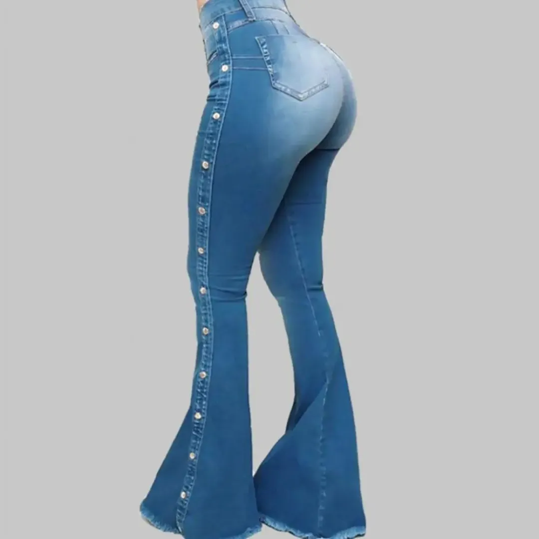 Button Detail Flare Jeans