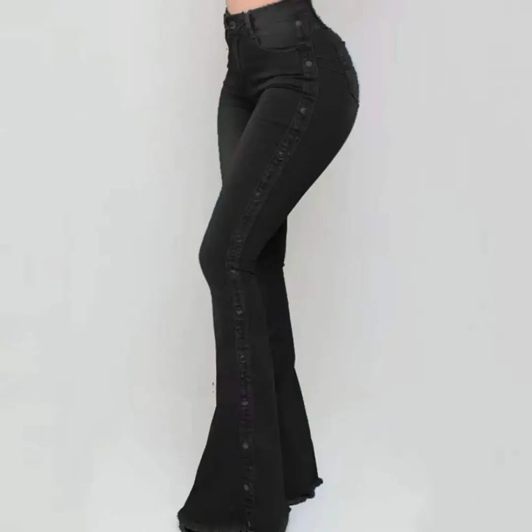 Button Detail Flare Jeans