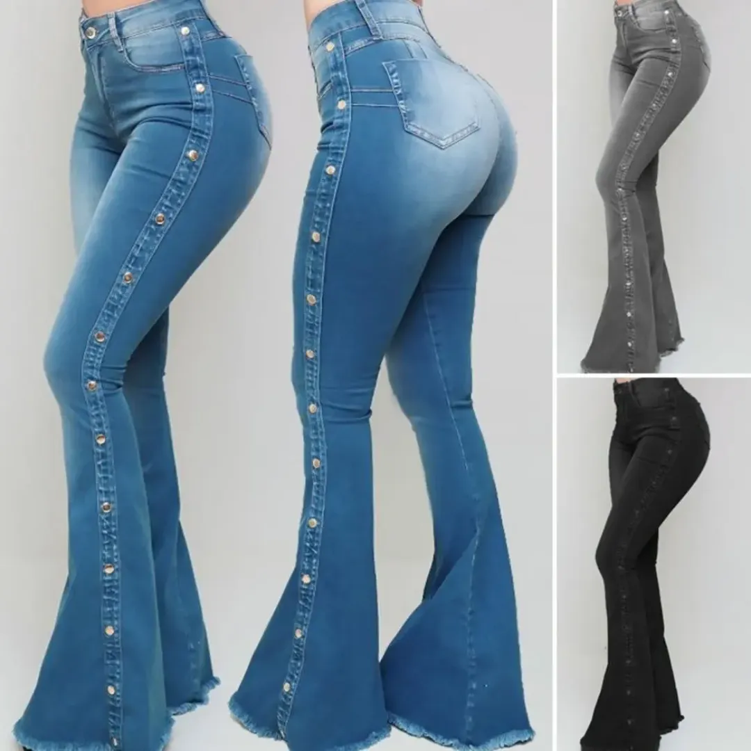 Button Detail Flare Jeans