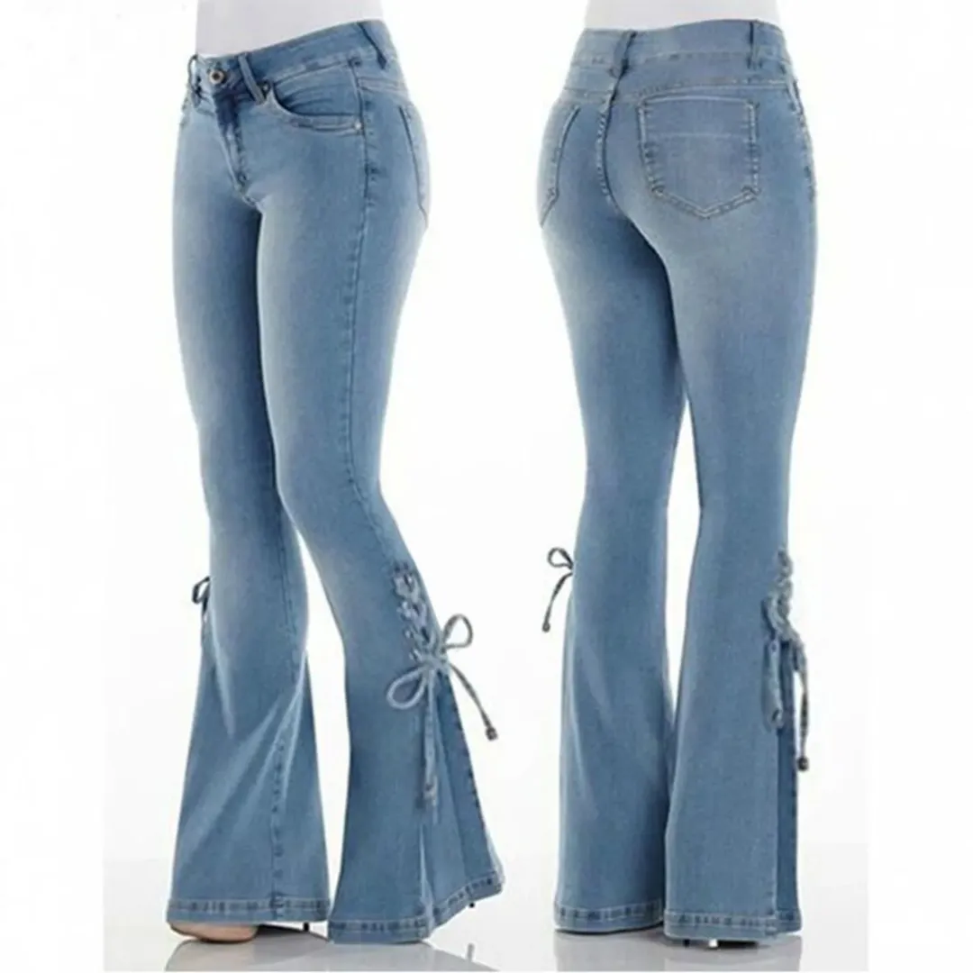 Button Detail Flare Jeans