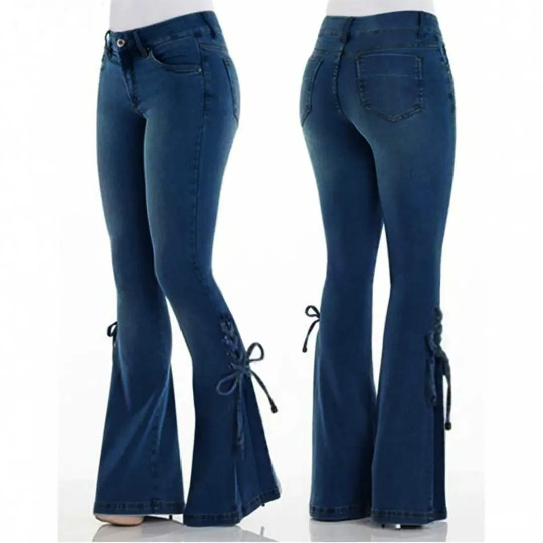 Button Detail Flare Jeans
