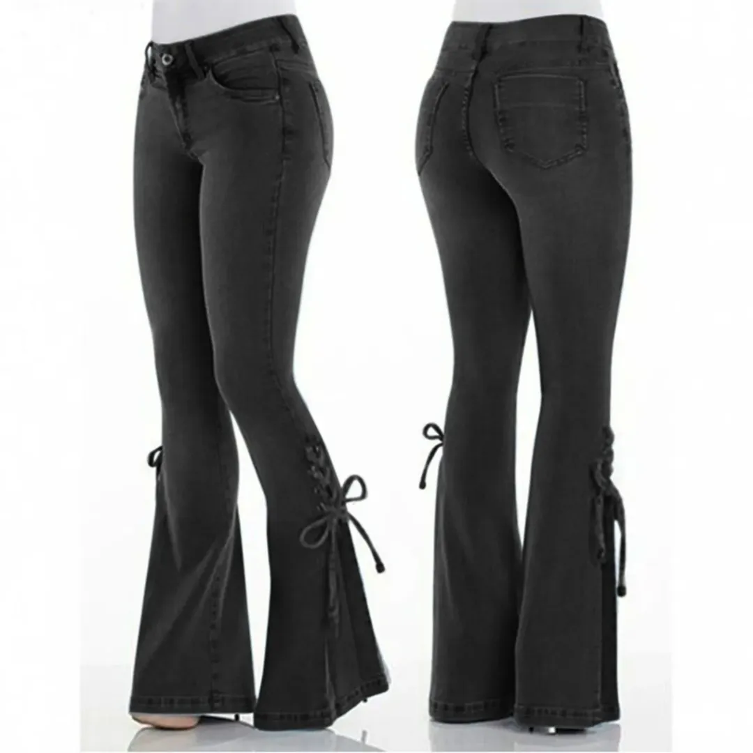 Button Detail Flare Jeans