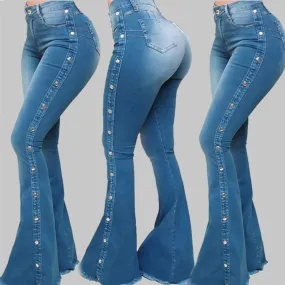 Button Detail Flare Jeans