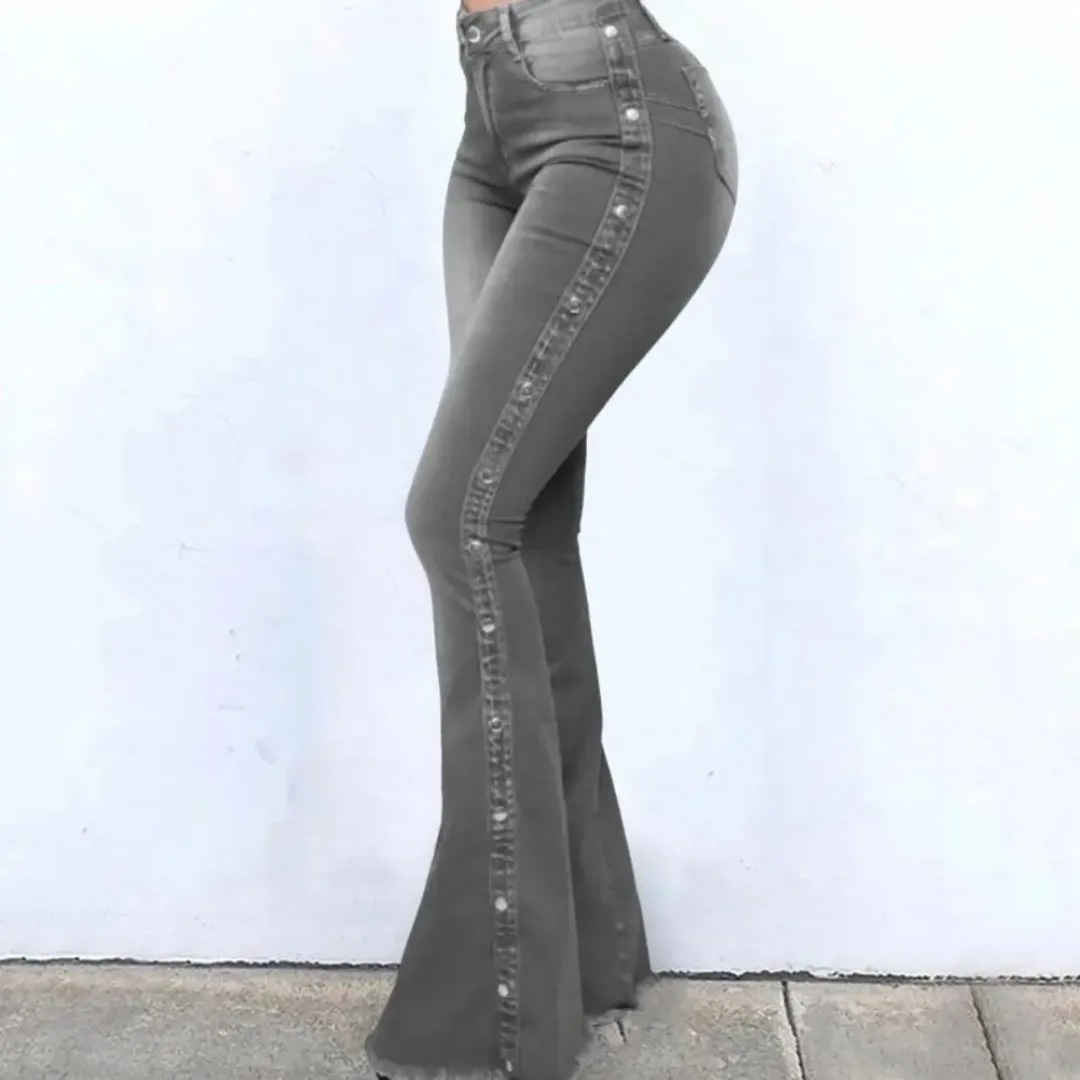 Button Detail Flare Jeans