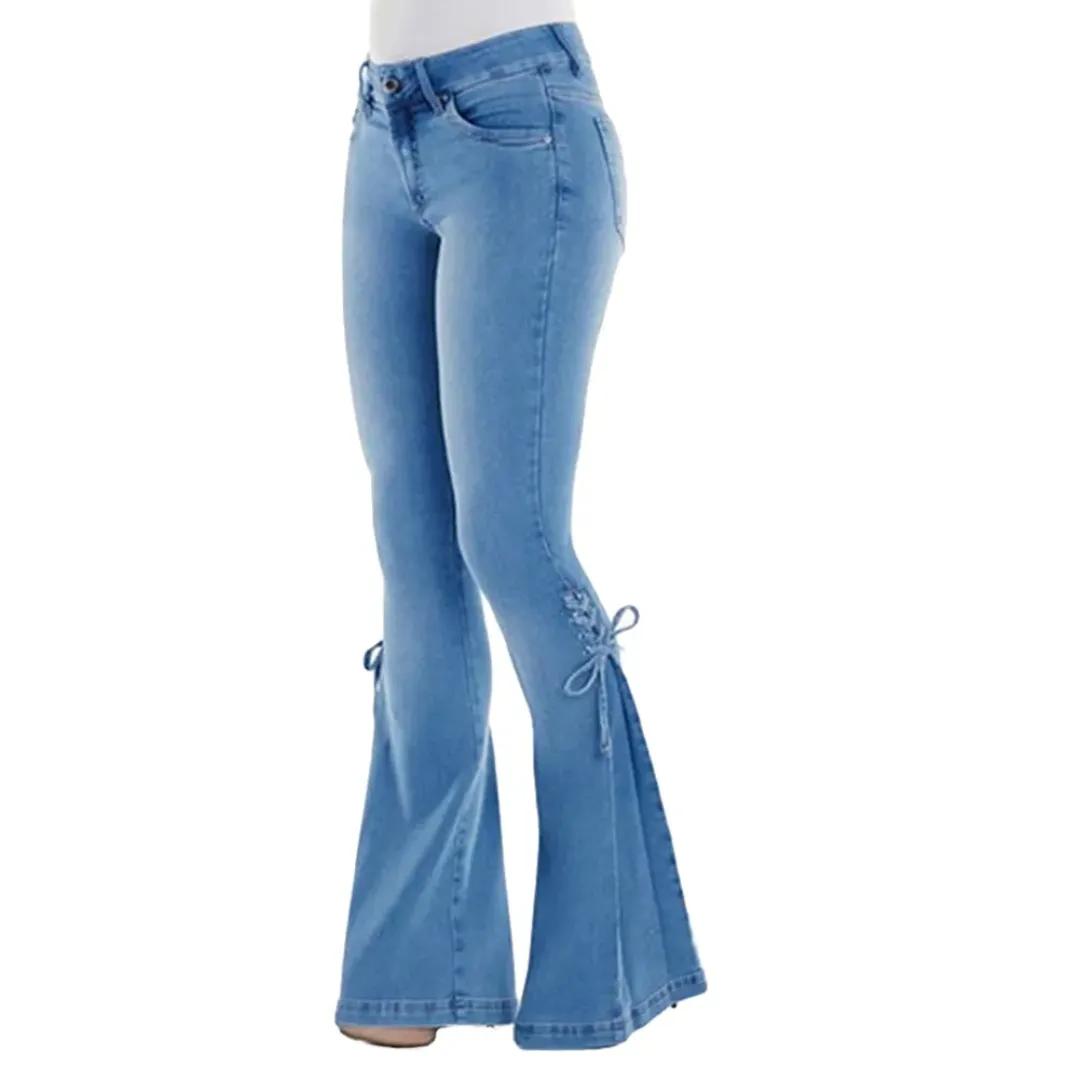 Button Detail Flare Jeans