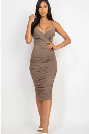 Capella | Cross Wrap Ruched Midi Dress