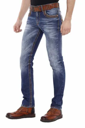 CD483 Washed Men's Jeans with Embroidered Pockets