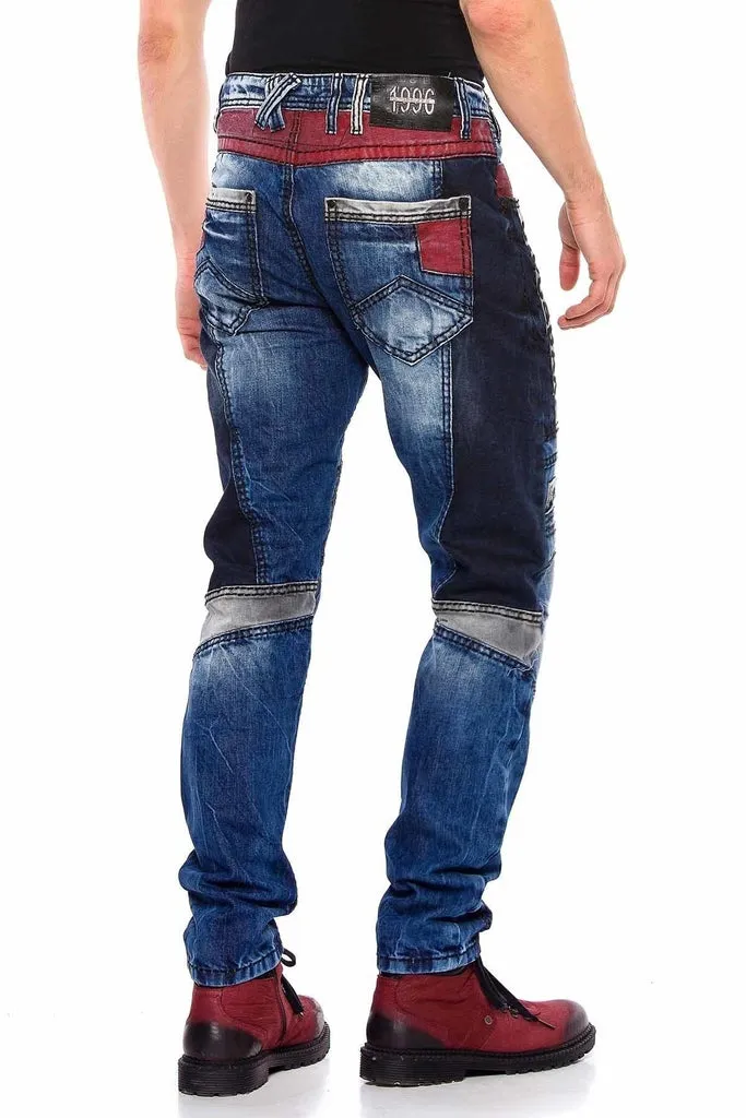 CD574 Embroidered Piece Colored Patchwork Regular Cut Jeans