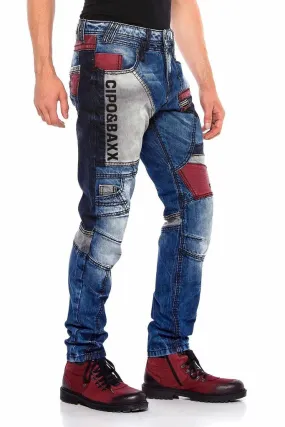 CD574 Embroidered Piece Colored Patchwork Regular Cut Jeans