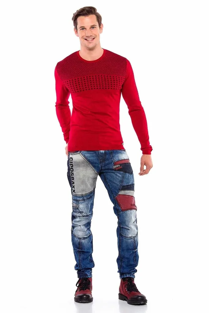 CD574 Embroidered Piece Colored Patchwork Regular Cut Jeans