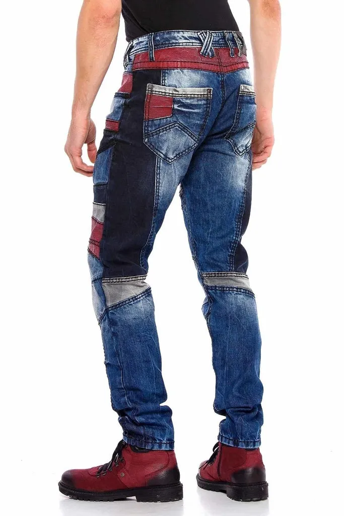 CD574 Embroidered Piece Colored Patchwork Regular Cut Jeans