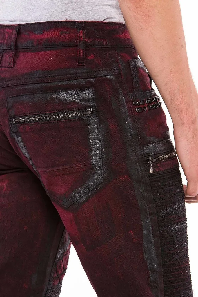 CD581 Glitter Painting Embroidered Stone Detailed Men's Jean Trousers