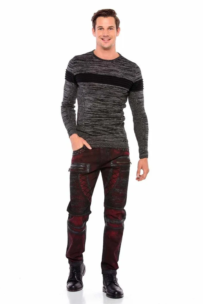 CD581 Glitter Painting Embroidered Stone Detailed Men's Jean Trousers
