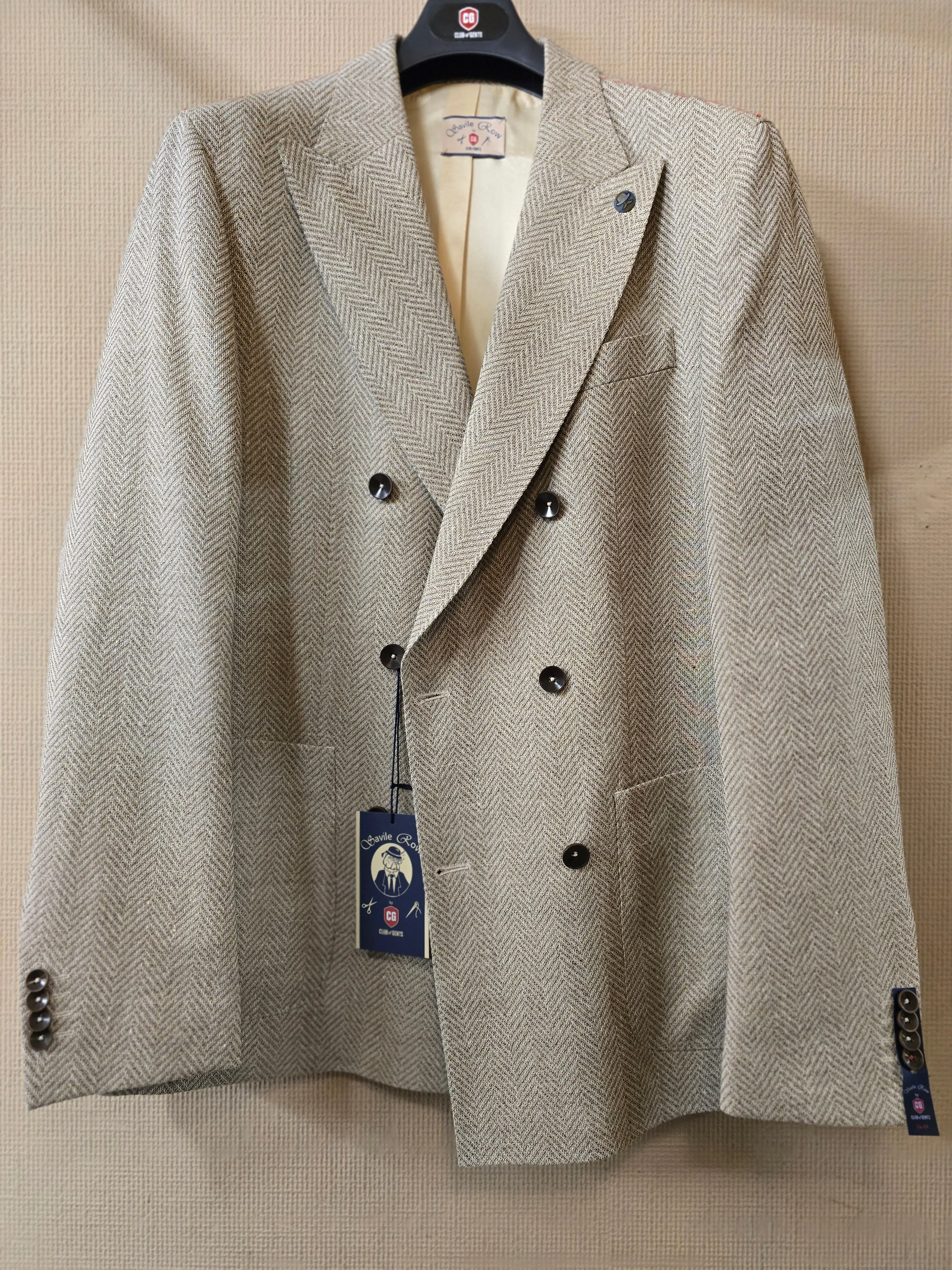 CG Taupe Herringbone Double Breasted Blazer