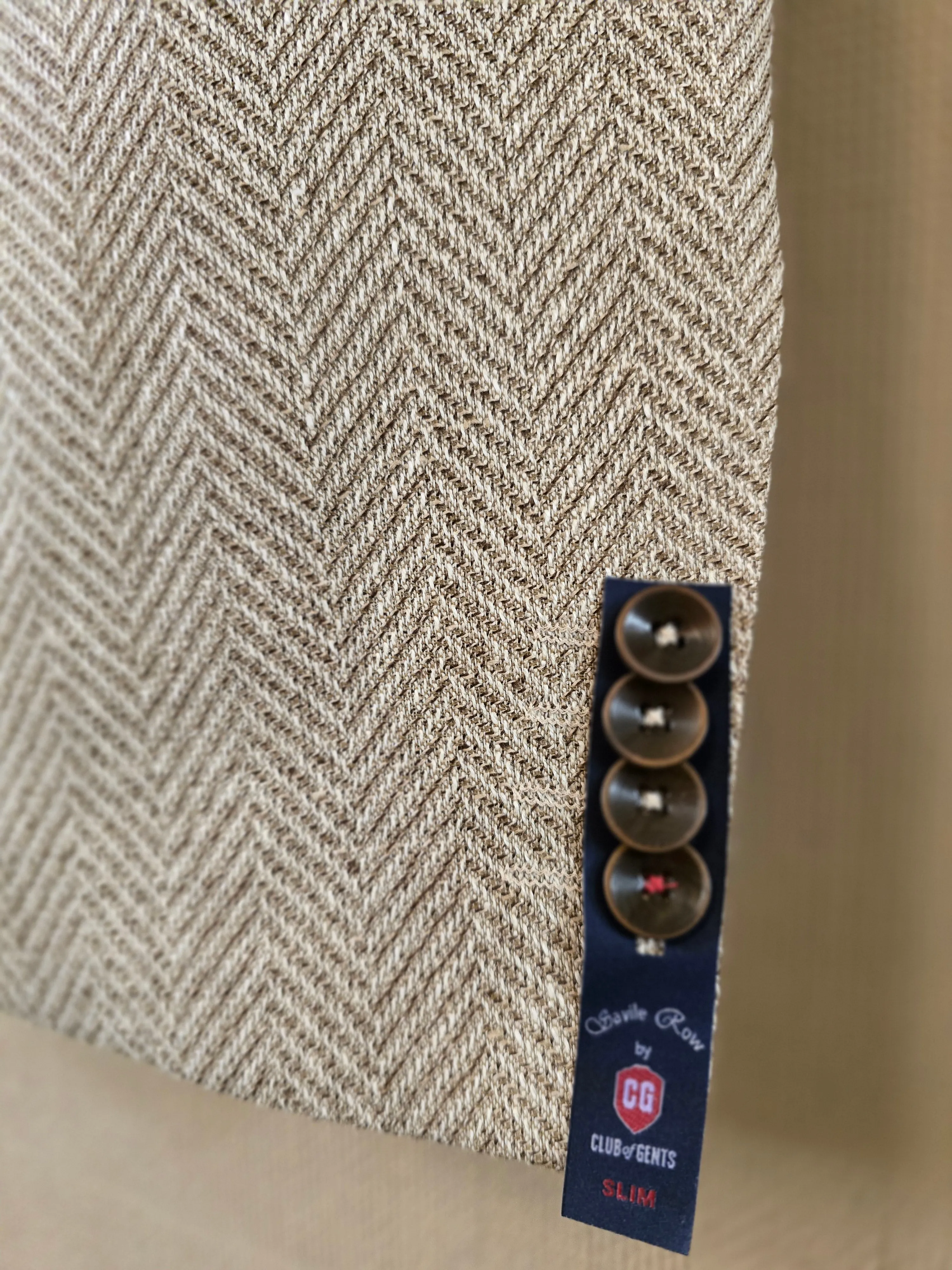 CG Taupe Herringbone Double Breasted Blazer